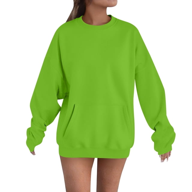fatyb Chandails en Molleton Surdimensionnés pour Femmes Manches Longues Col Rond Pulls Décontractés Hauts Amples Unis