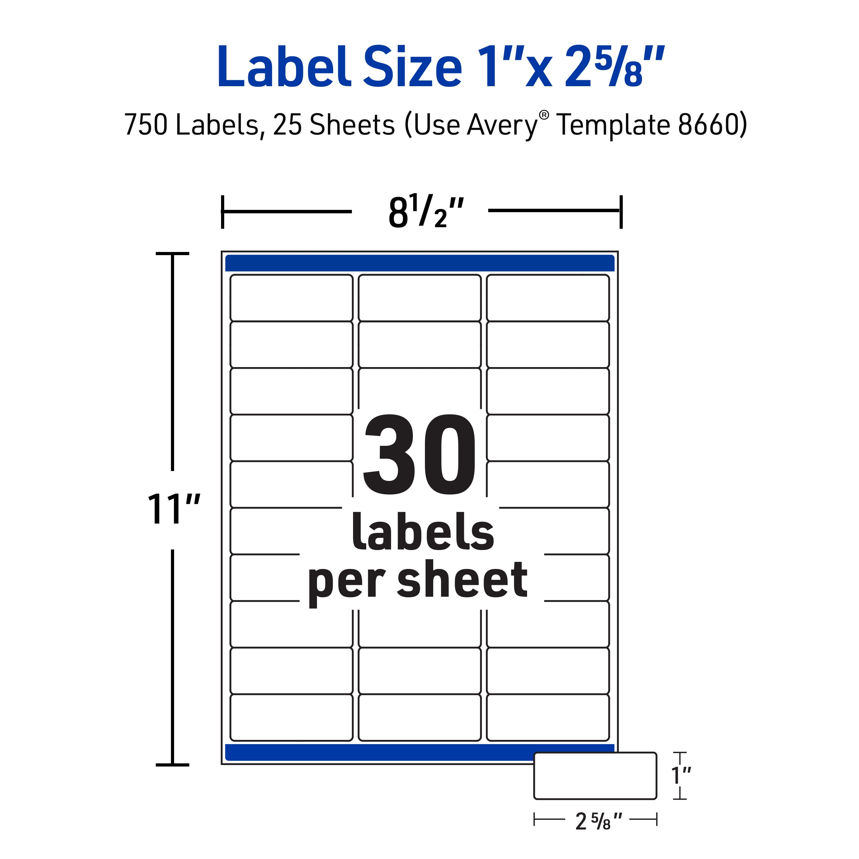 Avery® Address Labels, 1" x 2-5/8", Matte Clear, 750 Total (8660)