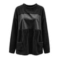 thumbnail image 5 of Ozmmyan Womens Fleece Sweatshirts solid color Loose Crew neck mid length Sweat Shirts autumn and winter casual large pocket style, 5 of 6