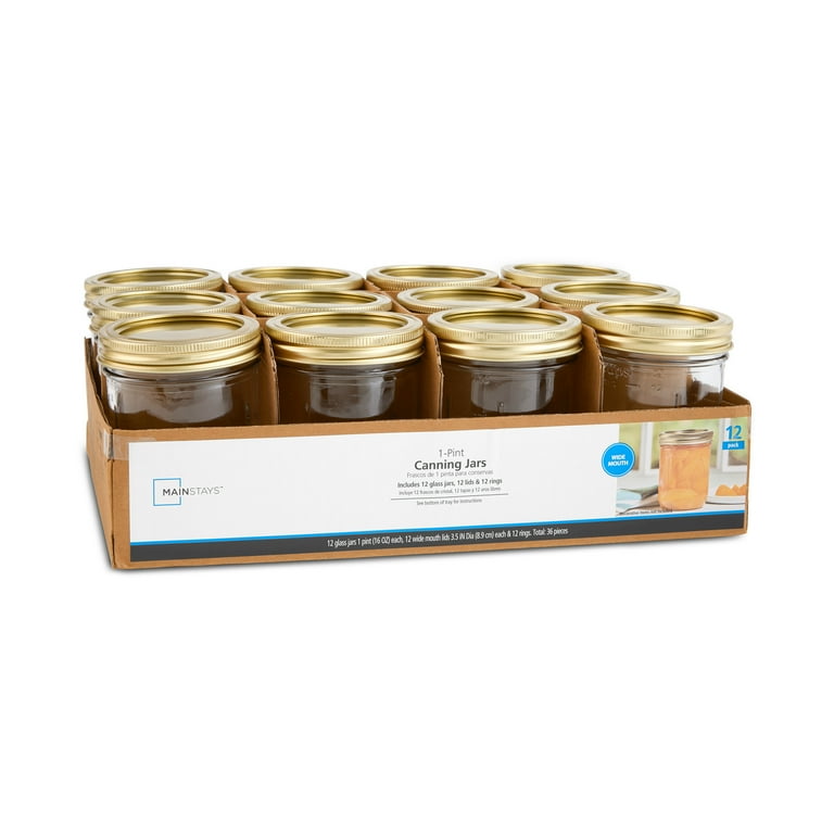Mainstays Wide Mouth 16 oz Mason Jars 12pk for Meal Prep, Canning