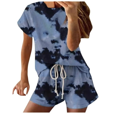 

Yuelianxi Women Tie-Dye Gradient Printed Short Sleeve Pajamas Homewear Set