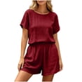 thumbnail image 2 of Mifsaly Short Outfits for Women 2 Piece Sets Textured Summer Casual Tops and High Waisted Relaxed Shorts Lightweight Beach Vacation Matching Lounge Clothes Wine,S, 2 of 6