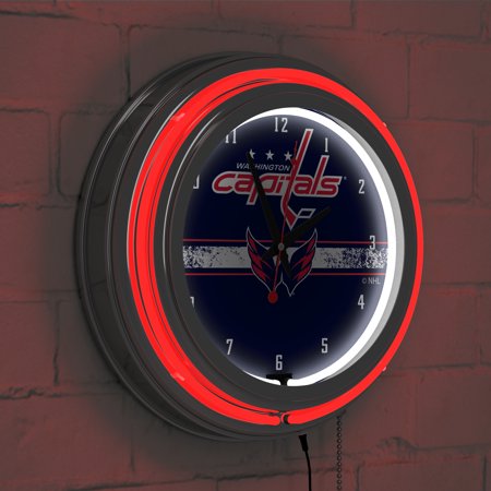 Washington Capitals NHL Chrome Double Ring Neon Clock - Red, Navy, White
