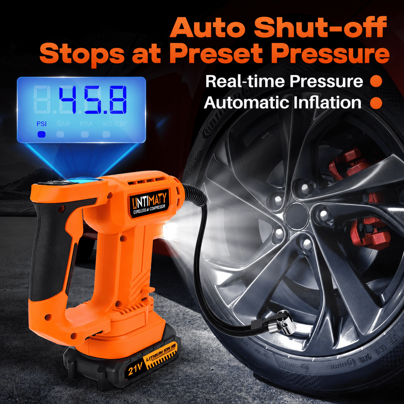 UNTIMATY Cordless Tire Inflator Portable Air Compressor, 150PSI Handheld Air Pump with 21V Rechargeable Battery, Digital Pressure Gauge for Cars Motorcycles