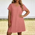 thumbnail image 2 of Summer Fashion Womens Dresses Plus Size Sexy Solid Short Sleeve V-Neck Pleated Long Midi Maxi Elastic Waist Boho Beach Pockets, 2 of 6