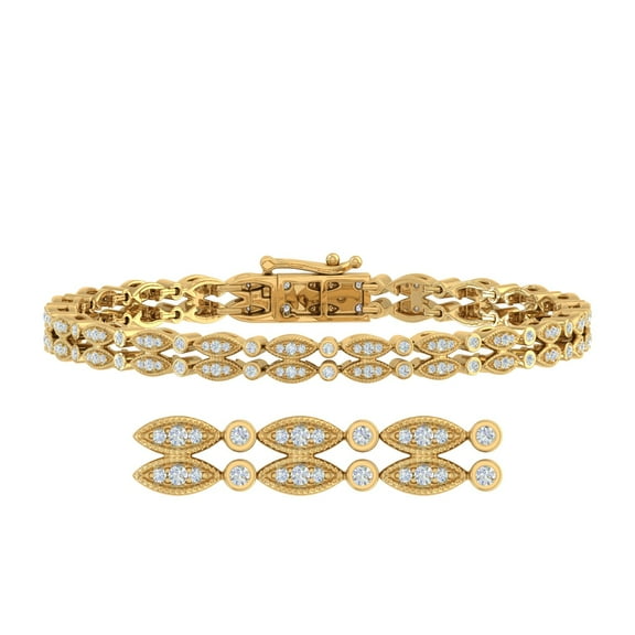 1 Carat Diamond Vintage Bracelet with Round and Marquise alternate link in 2 rows in 14K Yellow Gold(7.25 Inch) (SI1-SI2 Clarity)