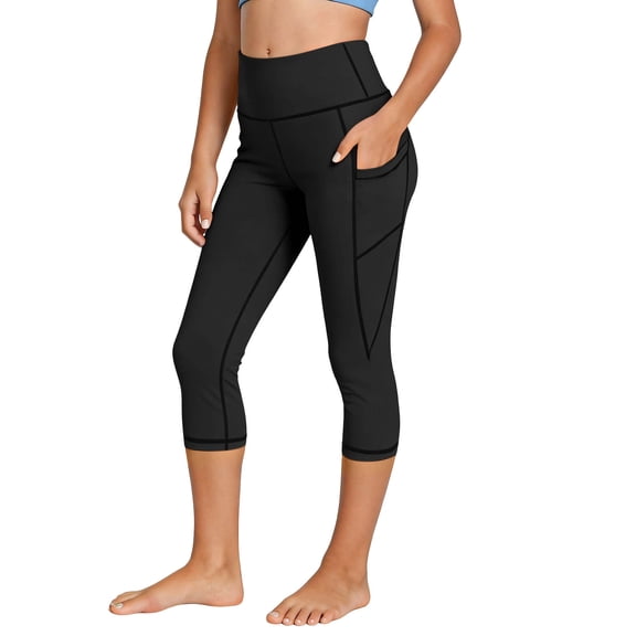 Mifsaly Girls High Waist Yoga Capris with Pockets Kids Tummy Control Athletic Cropped Leggings Soft Stretchy Running Workout Tights