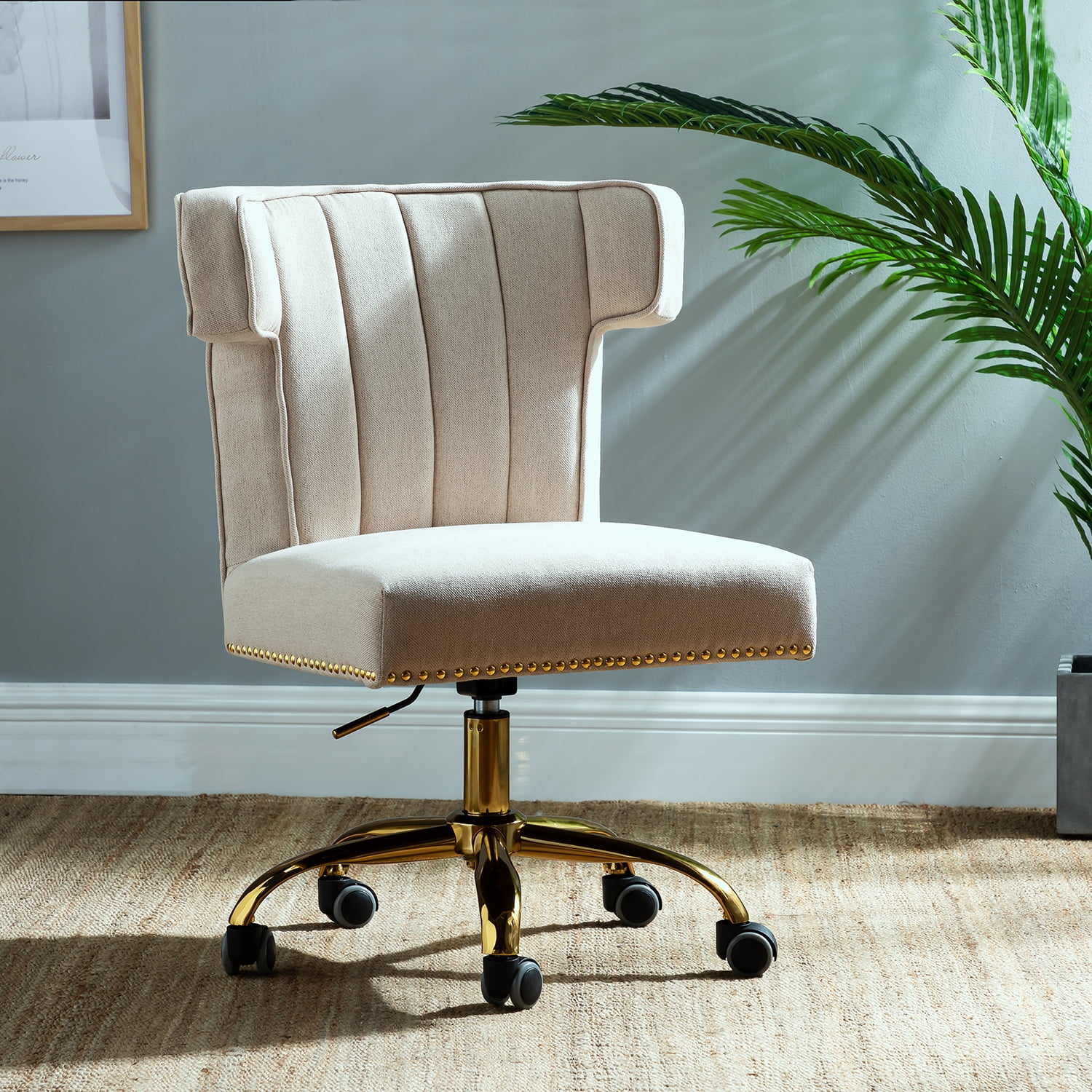 14 Karat Home Alla Swivel Task Chair with Tufted Back for Office in Tan