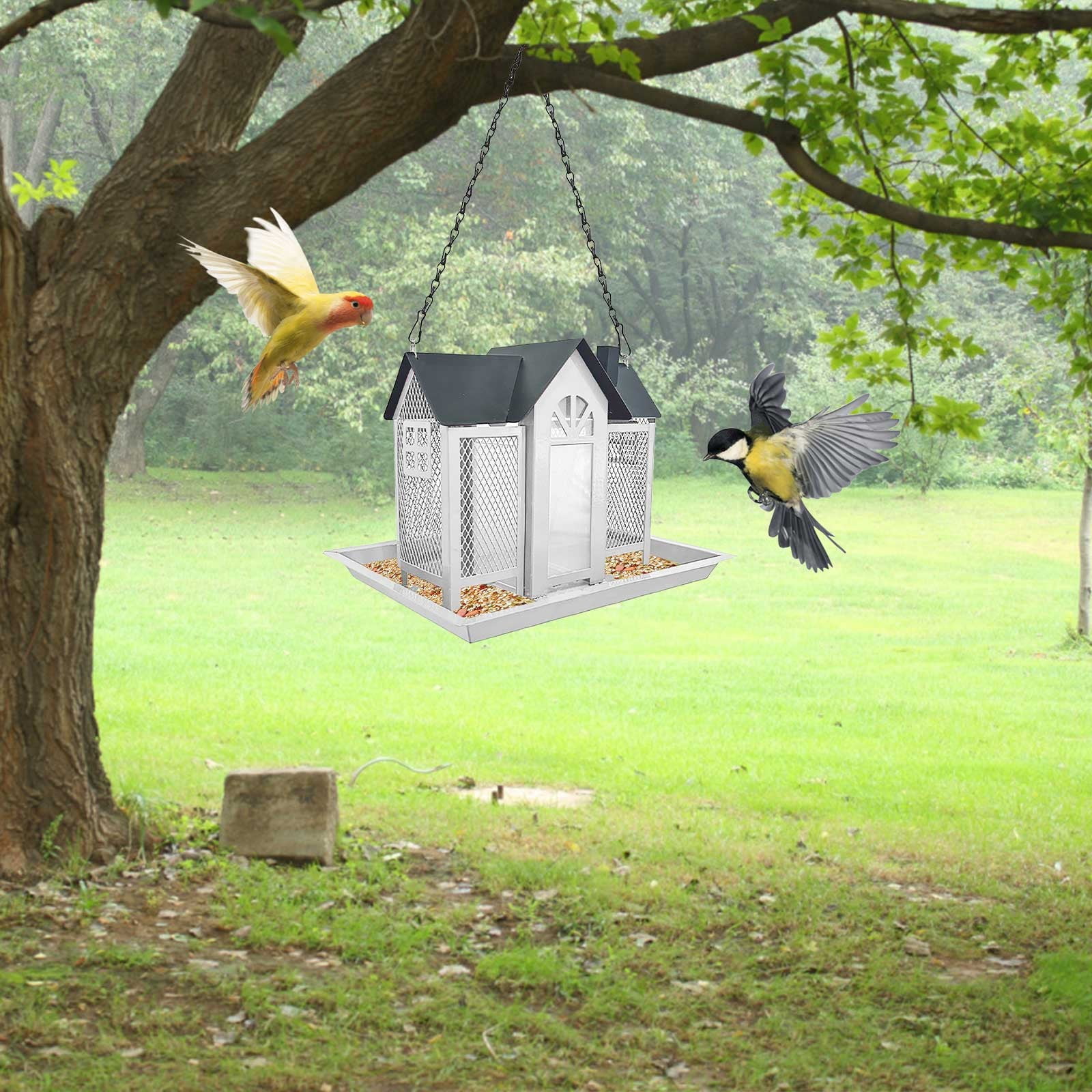 Bird Feeders House for Outside Hanging, Metal Wild Bird Feeder for Outdoors Large Capacity Cardinal Birdfeeder Birdhouses Metal Bird Feeding Station White