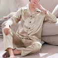 thumbnail image 6 of zeranth 1 Set Men Sleepwear Solid Color Long Sleeved Single Breasted Home Wear Ice Silk Loose Plus Size Pajamas Set for Home, 6 of 7