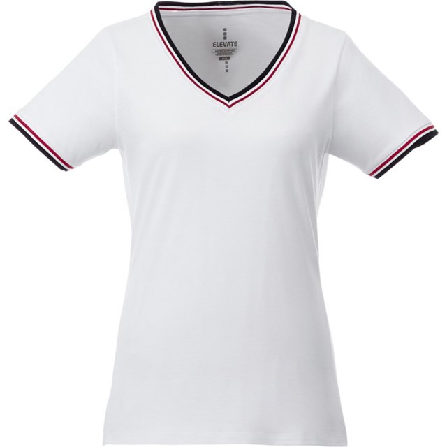 Elevate - Camiseta de piqué modelo Elbert para mujer señora (Blanco/Azul Marino/Rojo)