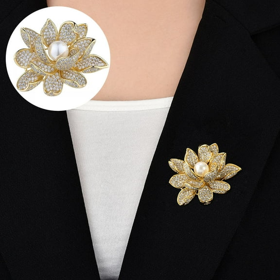 SmartBy Elegant Flower Shape Brooch Shining Rhinestones Inlaid Faux Pearl Pin Suit Lapel Shawl Badge Coat Accessories