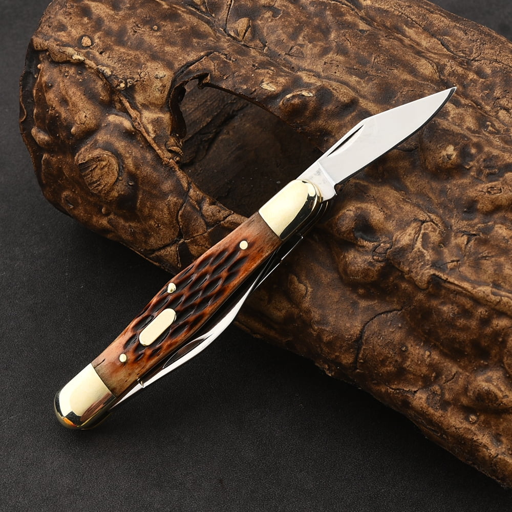3-Blade Cow Bone Outdoor Folding Knife - Ideal for Camping & Emergencies