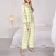 thumbnail image 3 of Balery Lemon Yellow Checkboard Conjunto de Pijama con Estampado para Mujer, Conjunto de Dos Piezas con Manga Larga, Ropa de Dormir Suave con Bolsillos, Pijamas Cómodos-Medium, 3 of 7