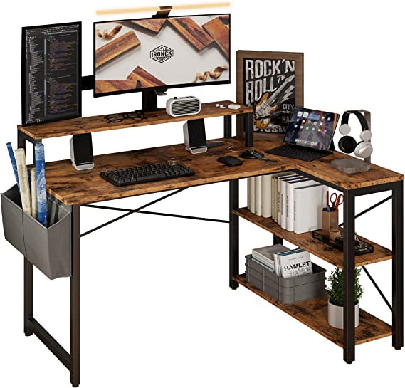 IRONCK L Shaped Desk with Charging Station and Storage Shelves, 47 inch