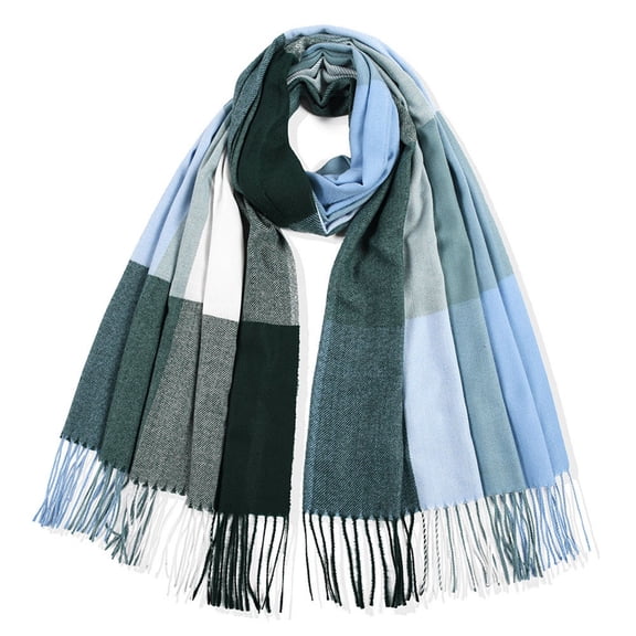 Tittly Scarf for Women Winter Scarf Imitation Plaid Scarf Thick Warmth Tassel Color Matching Female Shawl Travel Scarf Hair Scarf Army Green One Size
