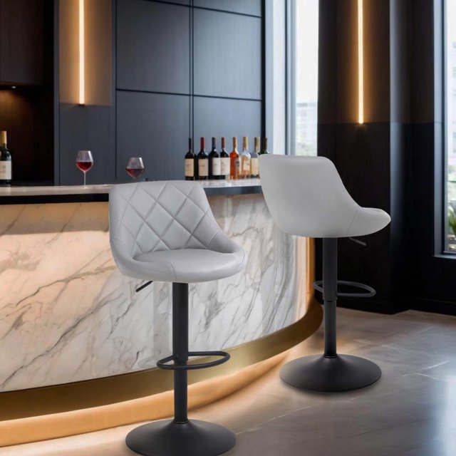 Furniture Swivel Bar Stools Set of 2, Bar Chairs Adjustable Height Bounded Leather Counter Height Barstools and Sturdy Metal Handel Kitchen Island Stool Black