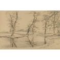 thumbnail image 2 of Johan Thomas Lundbye 18x13 Gold Ornate Wood Frame and Double Matted Museum Art Print Titled - A Brook Near a Farm in Usserod with Cows and Two Figures (1847), 2 of 4