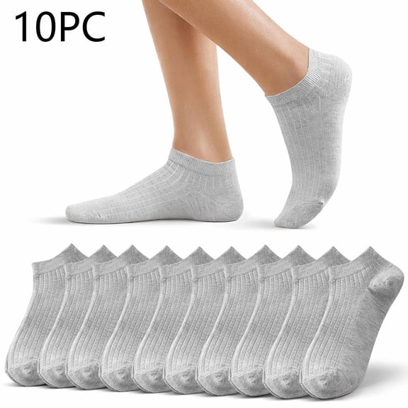 Thin Ankle Socks for Women 10 Pairs Women's Cotton Ankle Socks, Ribbed Low Cut Casual Socks Breathable Set for Daily Wear Gray One Size