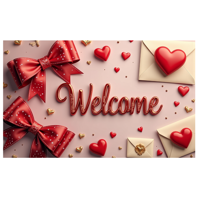 Welcome Decorative Banner with Roses and Hearts for Parties Events Celebrations Wedding Backdrop Party Decoration and Indoor Photography Background