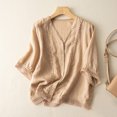 thumbnail image 3 of Mittory Women's Cotton Linen Embroidered Shirt Tops Boho 3/4 Sleeeve Tunic Top Dressy Elegant Blouse, 3 of 5