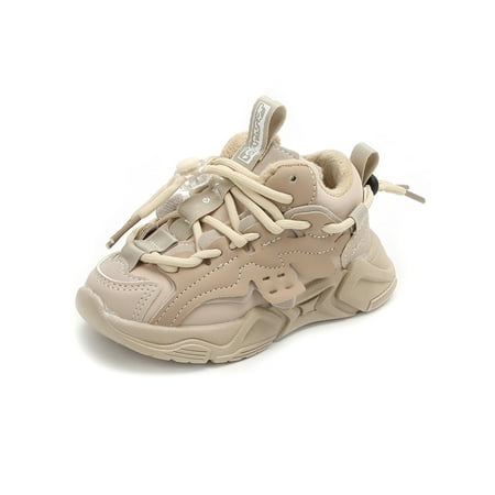 

Ferndule Children Sneakers Low Top Running Shoe Non-Slip Warm Shoes Lightweight Lace Up Trainers Workout Round Toe Fashion Beige Warm Lined 10C