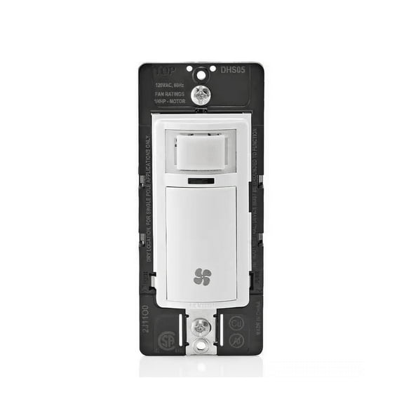 Leviton Decora In-Wall Humidity Sensor and Fan Control Switch, 1/4 HP, Residential Grade, Single Pole, White
