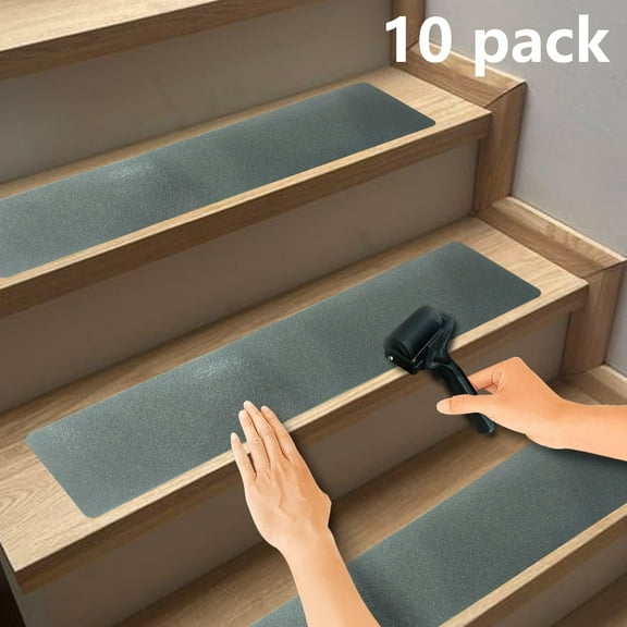 10 Pack Non-Slip Outdoor Stair Treads - 6‘ X 24’ Grip Tape Adhesive Strips - For Steps, Stairs and Heavy Duty Grip Tape - Grey