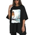 thumbnail image 4 of Plus Size Shirt for Women Black Tops for Women Short Sleeves Shirt for Women Watercolor Red-Browed Bird 3 T Shirt Crewneck Shirt for Women XL, 4 of 5