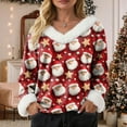 thumbnail image 5 of zaveiop Woman Christmas Sweater Faux Fur Trim V Neck Sweatshirts Xmas Christmas Snowman Print Women's Shirts Winter Warm Plus Size Pullover Tops Shirts (Z2-Watermelon Red, M), 5 of 8