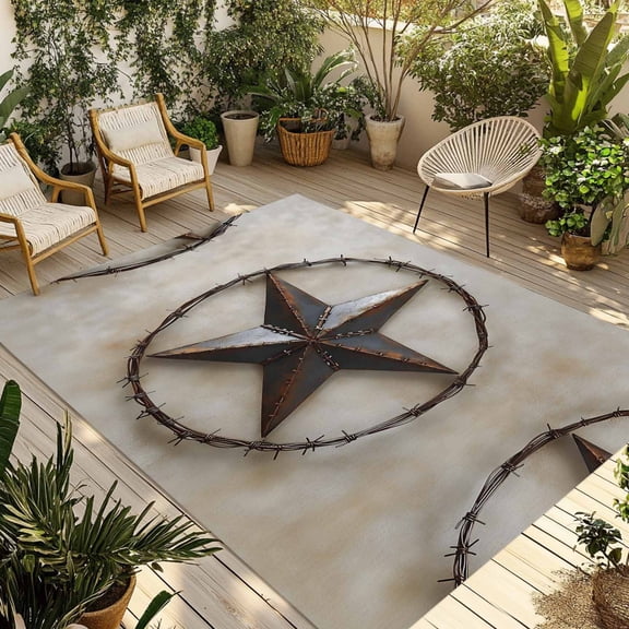 Fsddascl Farmhouse Vintage Outdoor Rug for Patio/Deck/Porch, Non-Slip Large Area Rug 5 x 8 Ft, Country Western Texas Star Aesthetic Indoor Outdoor Rugs Washable Area Rugs, Camping Rug Carpet