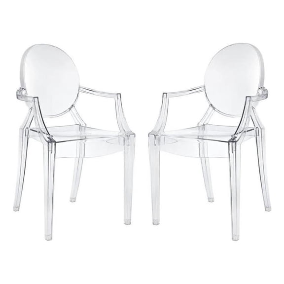 Home Square 2 Piece Polycarbonate Dining Arm Chair Set in Clear