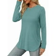 thumbnail image 3 of Camisa de Larga con Cuello Redondo para Mujer, Básica, Holgada, Informal Lago Azul L, 3 of 5