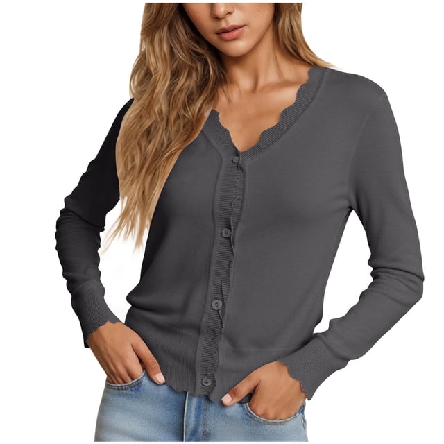 Wensltd Lightweight Knitted Cardigans for Women V Neck Summer Fall Long Sleeve Tops Button