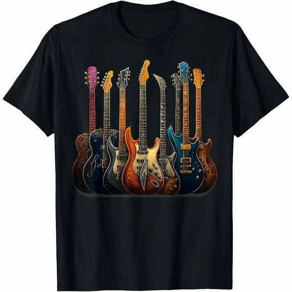 Men's Retro Rock Electric Guitar Collection Graphic T-Shirt