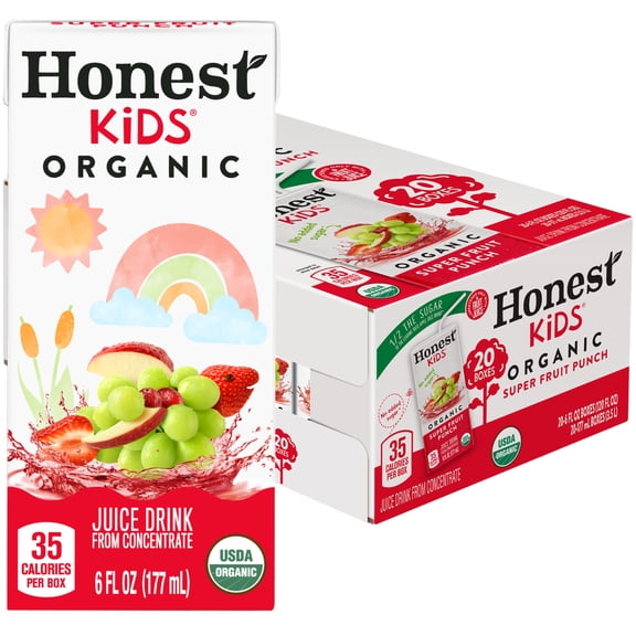 Honest Kids Super Fruit Punch Organic Juice Drink Cartons, 6 fl oz, 20 Pack