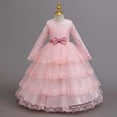 thumbnail image 6 of ZHOGXU Kids Elegant Girls Princess Dress Lightweight Mesh Layered Gown With Long Sleeve Soft Satin Bow Belt Birthday Party Outfit, 6 of 9