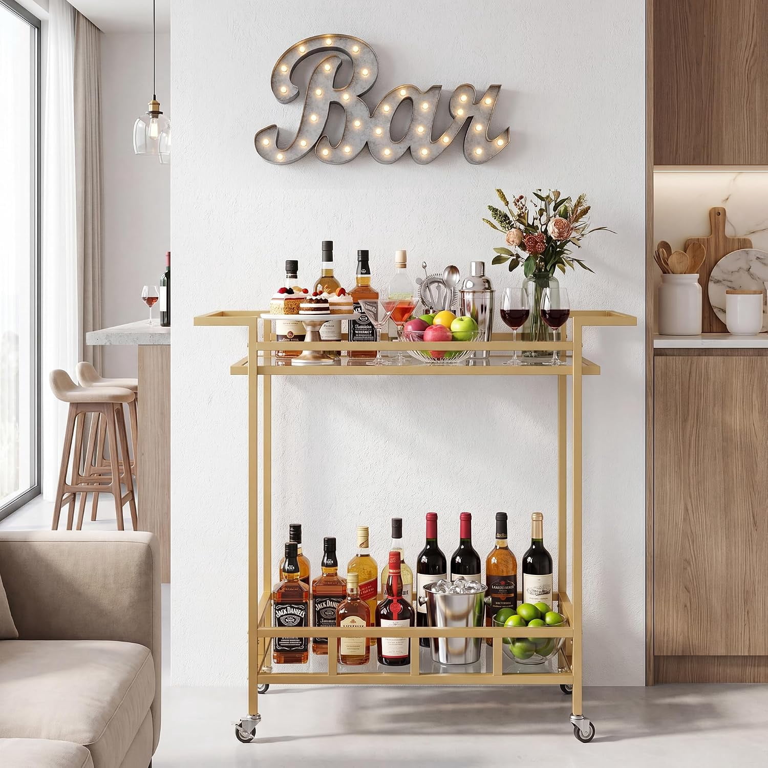 Better Homes & Gardens Fitzgerald Gold Metal Bar Cart - Walmart.com