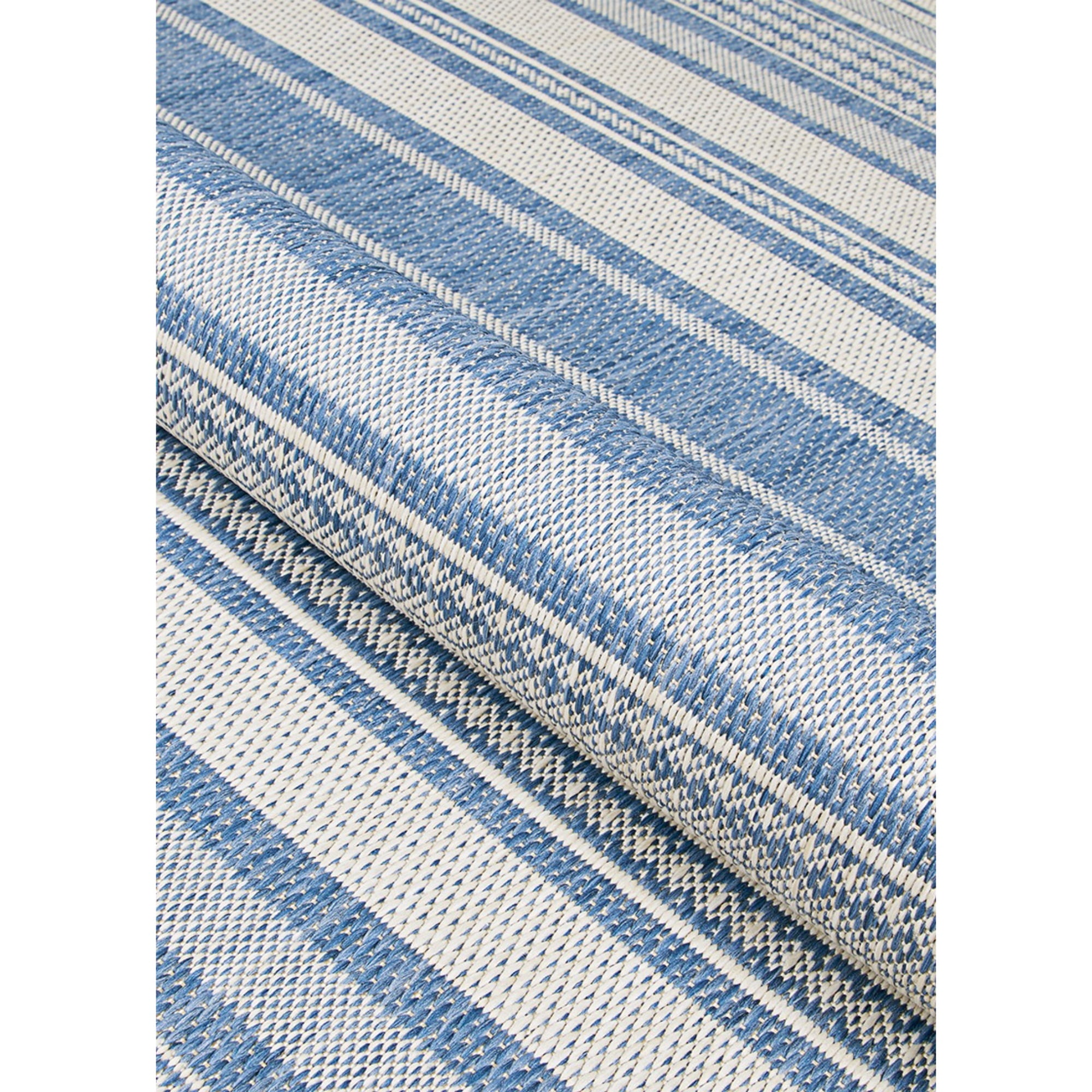 Couristan 8.5' x 8.5' Striped Indoor Outdoor Square Area Throw Rug - Blue and White