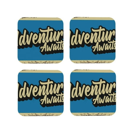 

Honeii Adventure Awaits Print Leather Coaster Set of 4 Ideal for Safeguarding Your Furniture from Drinks Spills and Effortless Cleanup-Square