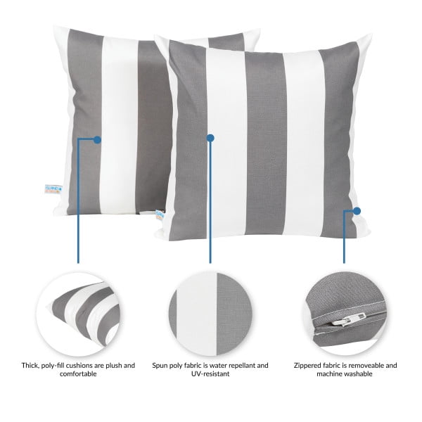 Island Retreat All-Weather Outdoor Throw Pillow - Slate Grey and White Stripe - Set of 2