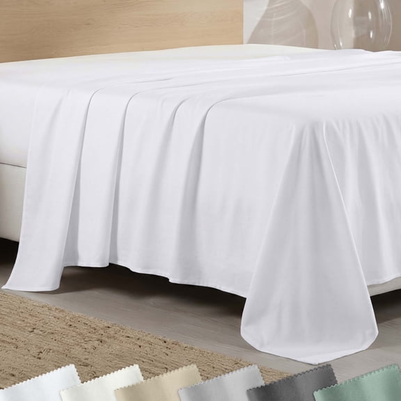 California Design Den King Flat Sheet Only - 400 Thread Count 100% Cotton Sateen, Soft and Breathable - White