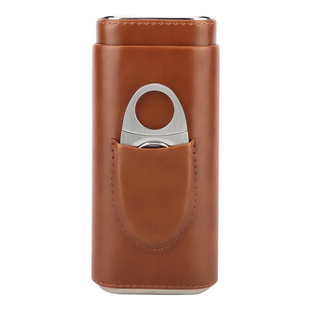 Estuche Para Puros De Cuero Soporte De Viaje Para Tubos Cortador De 3 Tubos Marrón Sunnimix Estuche de puros