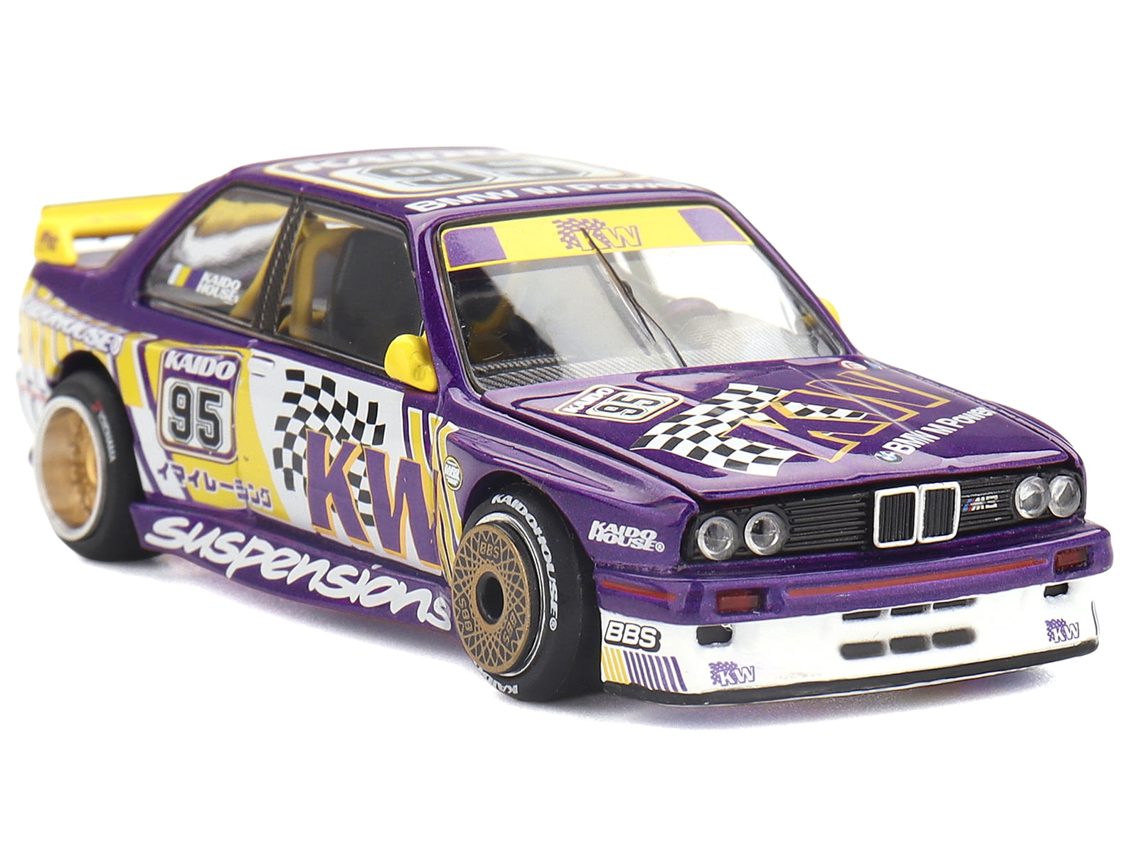 BMW M3 "Kaido KW V1" #95 Purple and Yellow with Graphics "Kaido House" Special 1/64 Diecast Model Car by Mini GT