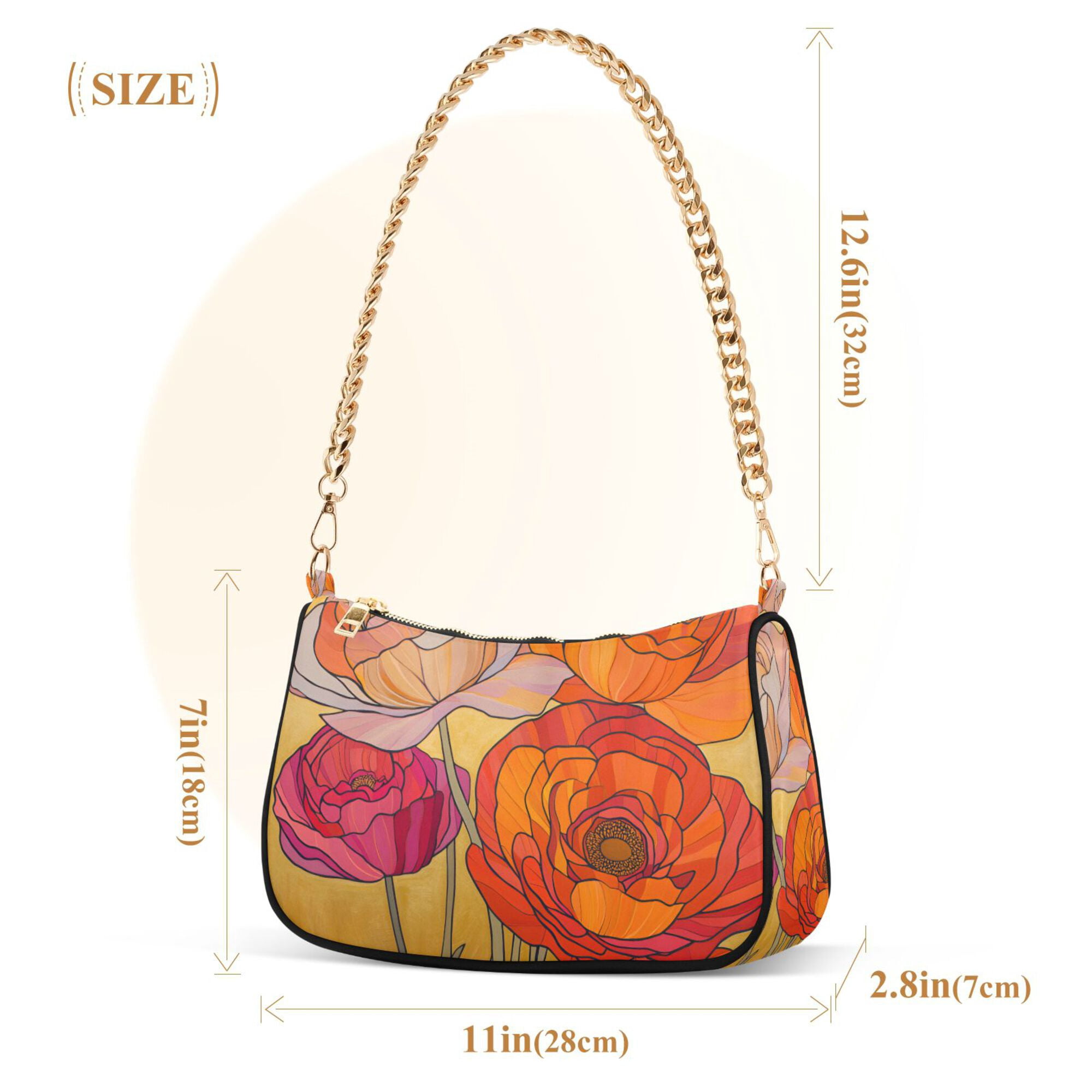 FORMRS Womens Shoulder Bag with Chain Strap Clutch Purse Cute Tote Handbag, Orange Abstract Floral