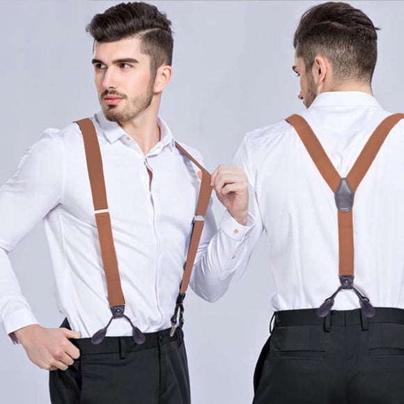 YAOBAMM Elastic Suspender Men Suspender with 6 Button Closure Non Slip Design Adjustable Elastic Keep Your Pants Up with Y Shaped Heavy Duty Suspender