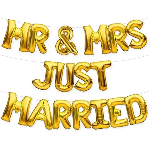 Gold MR & MRS JUST MARRIED Balloon Banner Bride and Groom Party Decorations for Bridal Shower and Wedding Party