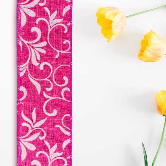 Northlight Pink Floral Wired Craft Ribbon 2.5" x 10 Yards