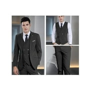 3 Piece Linen Suits for Men Slim Fit Casual Beach Wedding Summer Grooms Groomsmen Linen Blazer Pants Suit Black 3XL