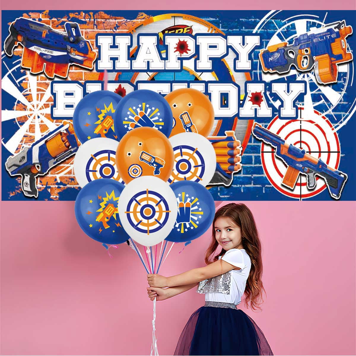 Nerf Dart War Party Supplies Latex Balloons Decor Banner Backdrop Kit Birthday Decorations